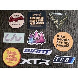 10x Biking Cycling Outdoor Stickers Mixed Lot Liv Shimano XTR Trek Boulder Giant